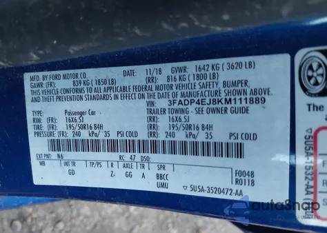 2019 Ford Fiesta Se from USA, damaged, VIN 3FADP4EJ8KM111889